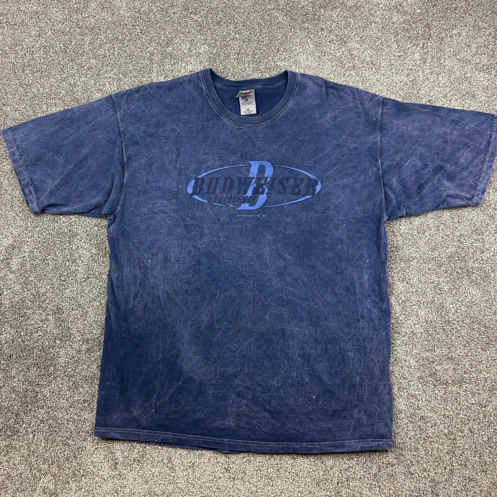 Vintage Budweiser Beer Shirt Mens XL Navy Blue Acid Wash Alcohol Drinking Bud