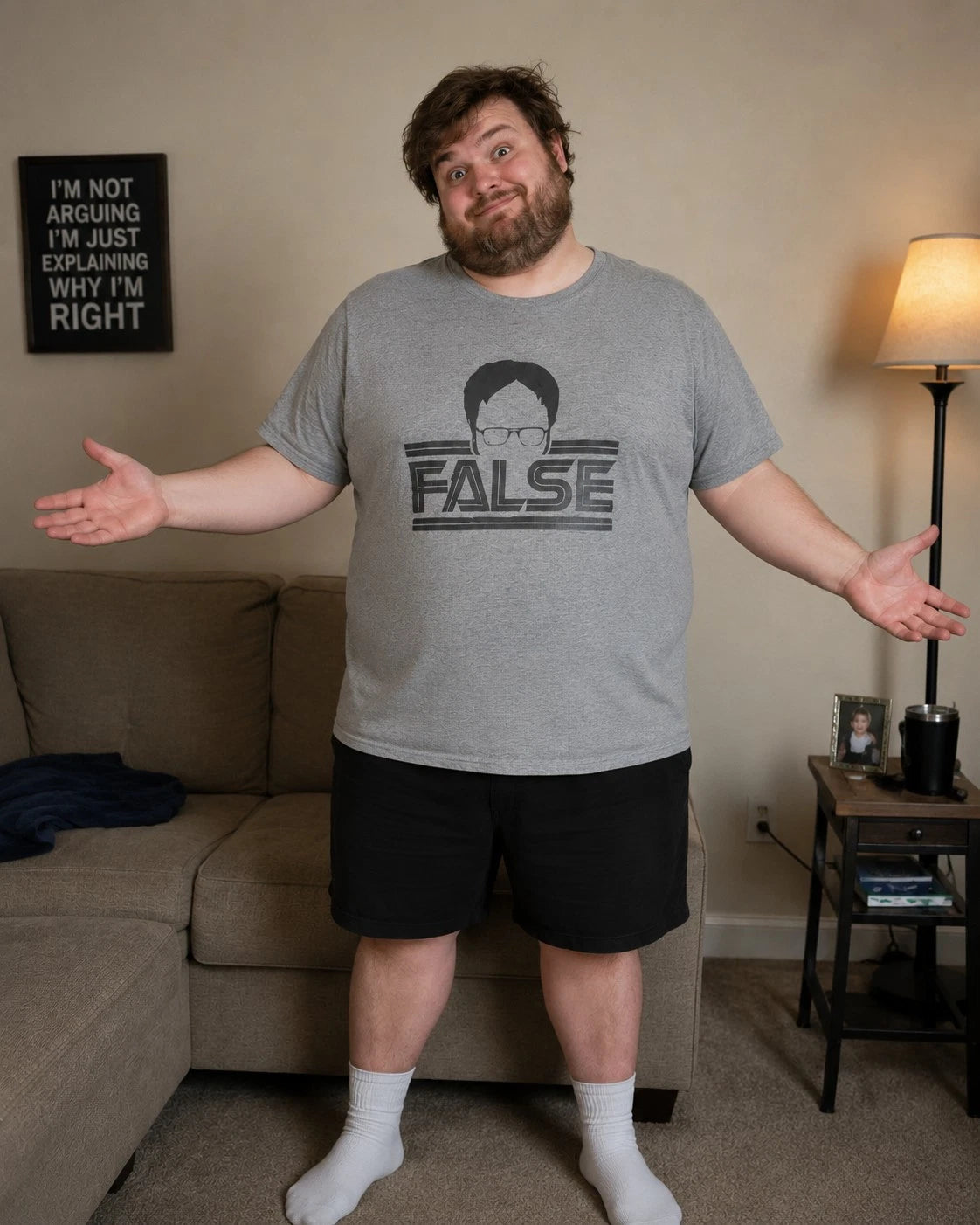 The Office Dwight Schrute False Graphic Print T-shirt Size XL Unisex Gray Humor