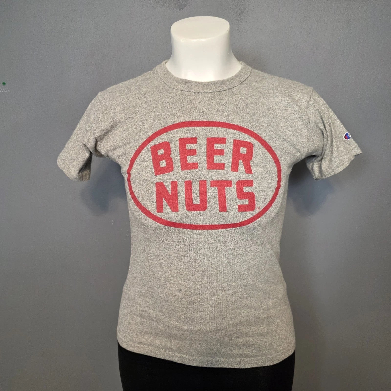 Vintage Champion BEER NUTS T-Shirt Snack PROMO USA Made Gray Cotton Medium USA