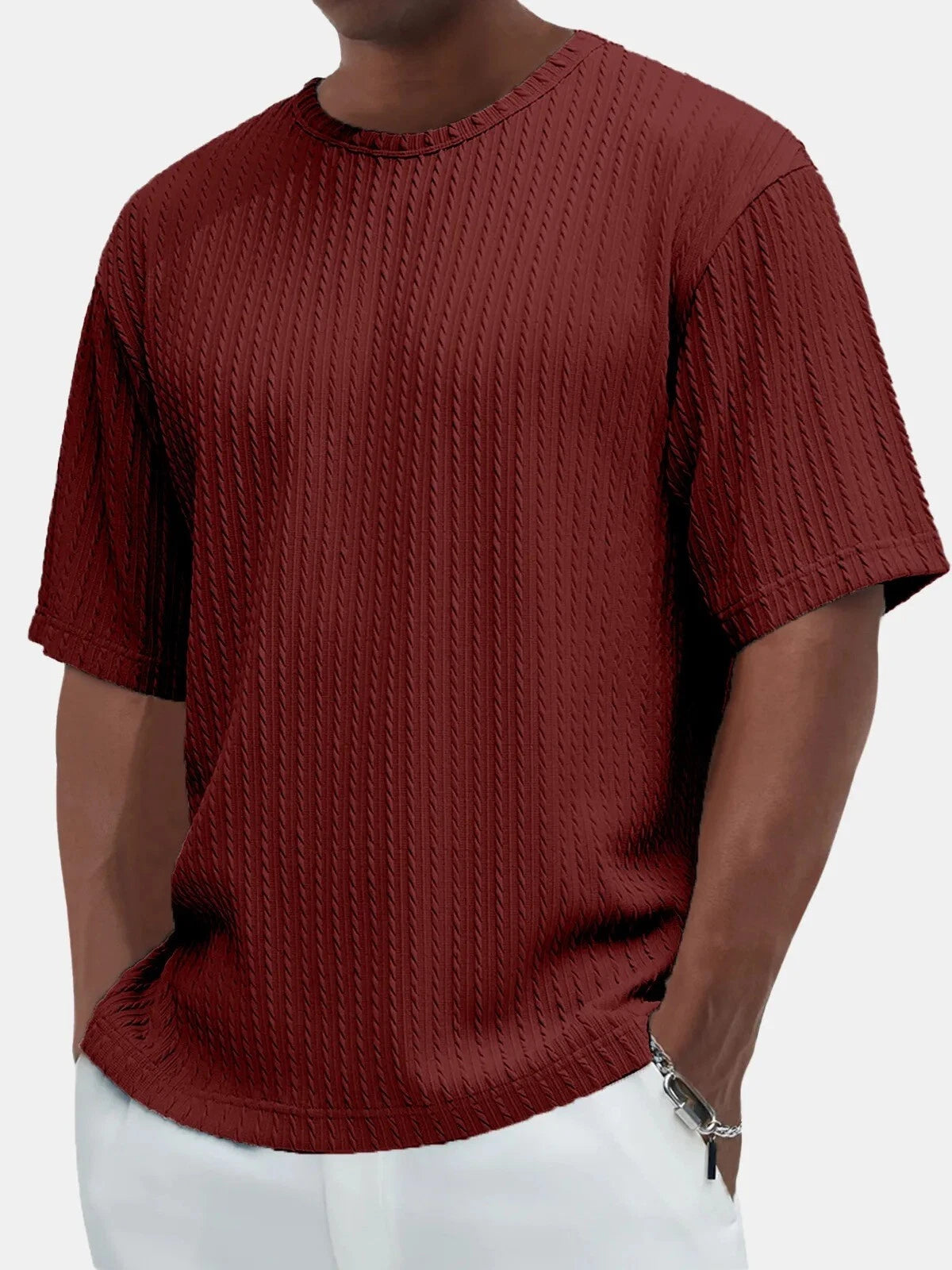 Men's Ribbed T-Shirts Short Sleeve Crewneck Slim Fit Casual Pullover Tees