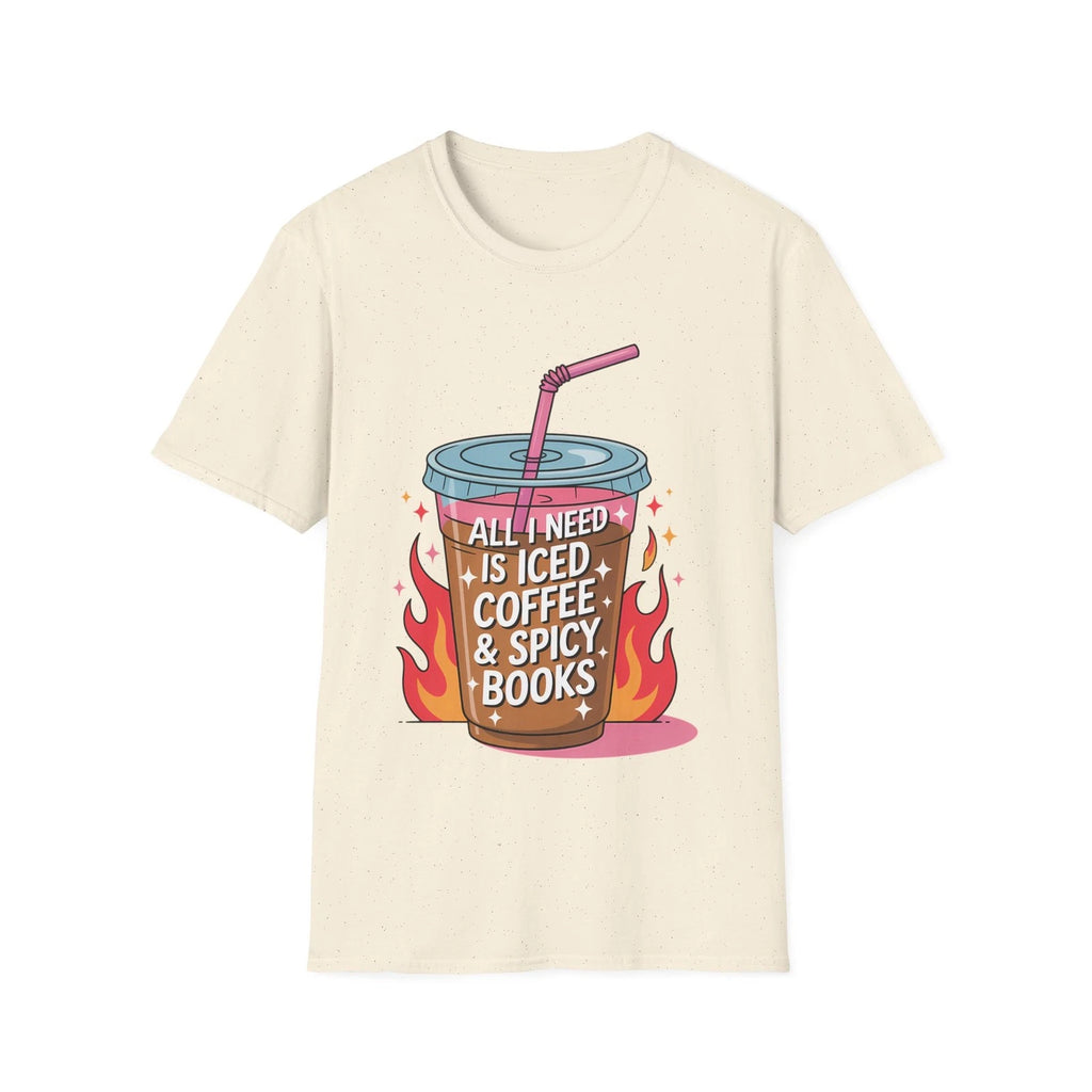 Iced Coffee & Spicy Books T-Shirt | Cute Coffee Illustration