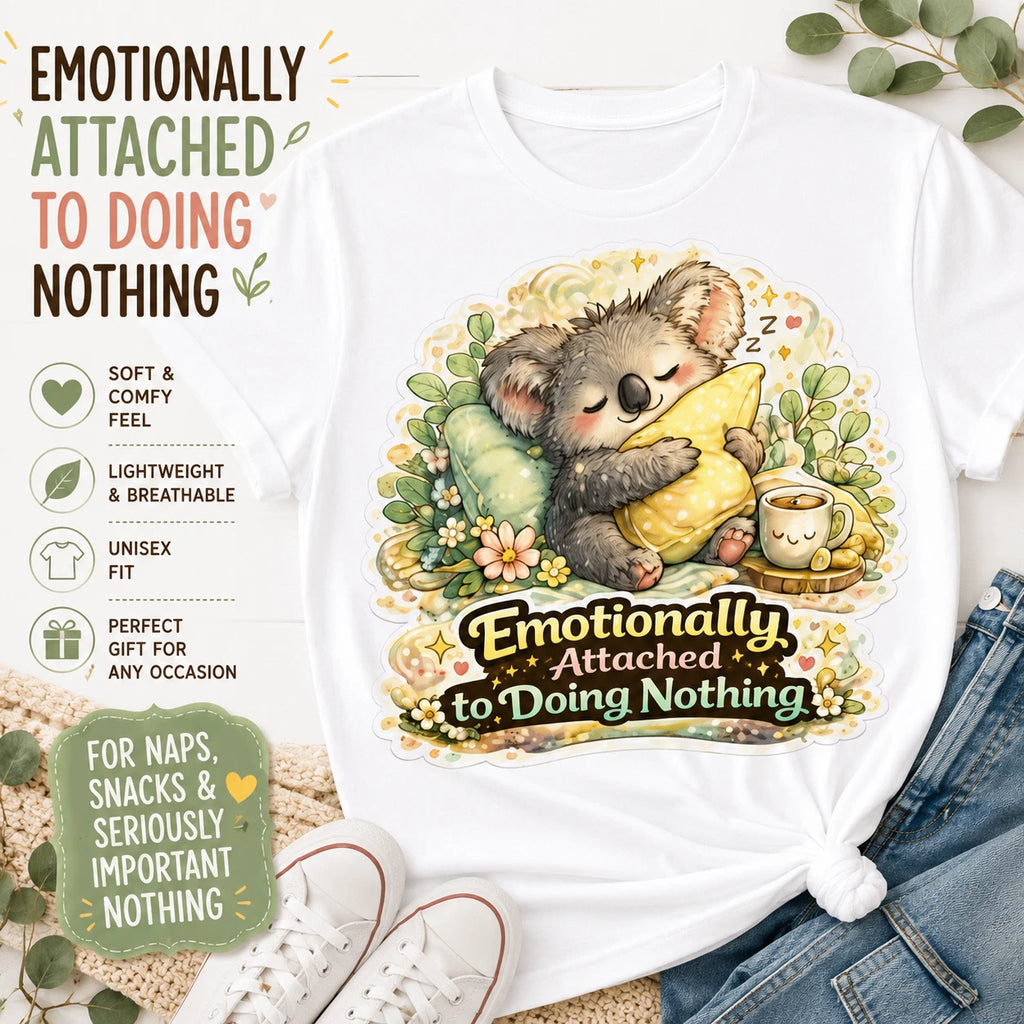 Emotionally Attached to Doing Nothing Koala T-Shirt Funny Lazy Day Tee