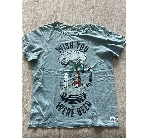 WISH YOU WERE BEER, SHIRT, BLUE, SKULL AND PALM TREE, MUG