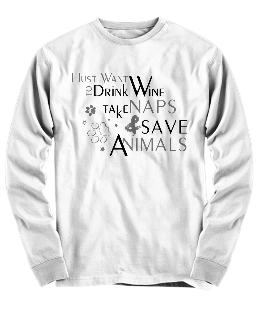 Funny Wine and Animal lover - Long Sleeve Tee
