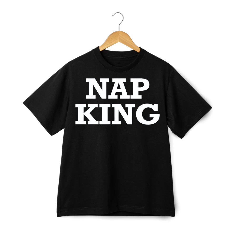 Nap King Sleepy Head Graphic Print T-Shirt Lazy Humor Casual Daily Tee