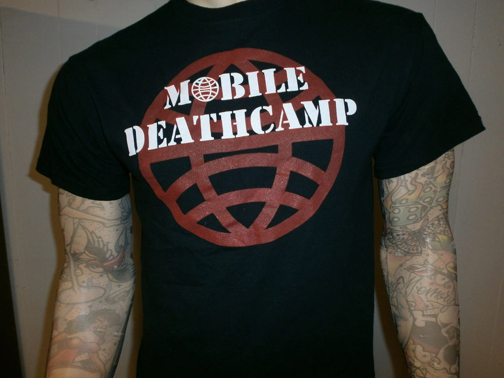 MOBILE DEATHCAMP CONCERT T SHIRT Lazy American Workers Death To False Metal MED