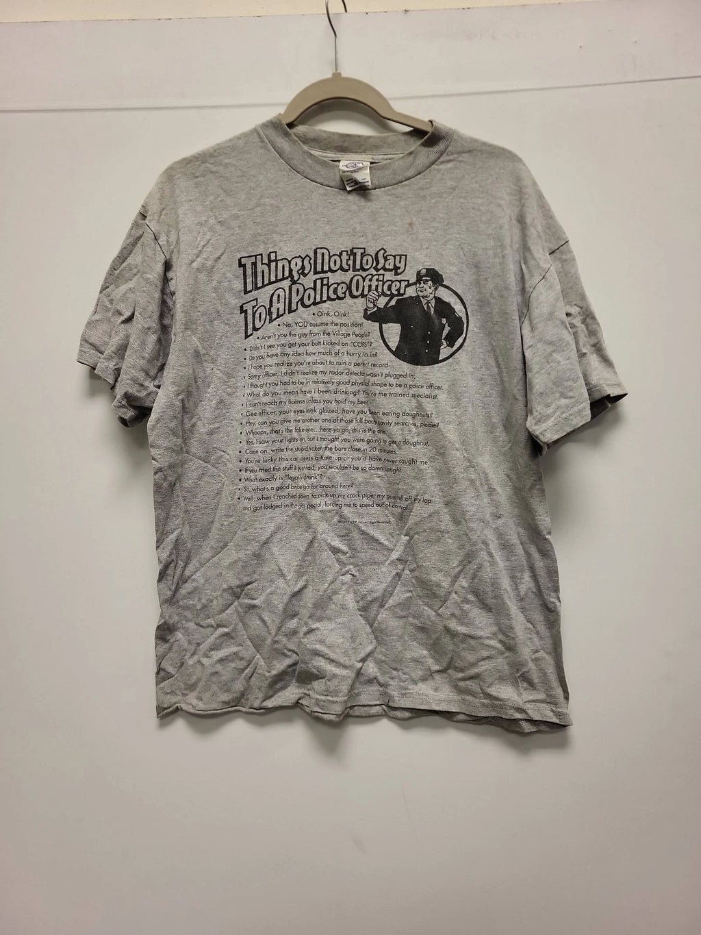 Vintage 2002 Things Not To Say To A Police Officer Funny Graphic T-Shirt Gray L