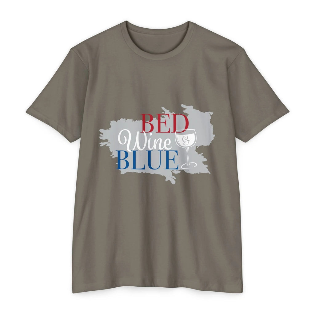 Bed Wine Blue Graphic Tee Soft Lightweight Cotton Blend Casual Relaxed Fit Shirt