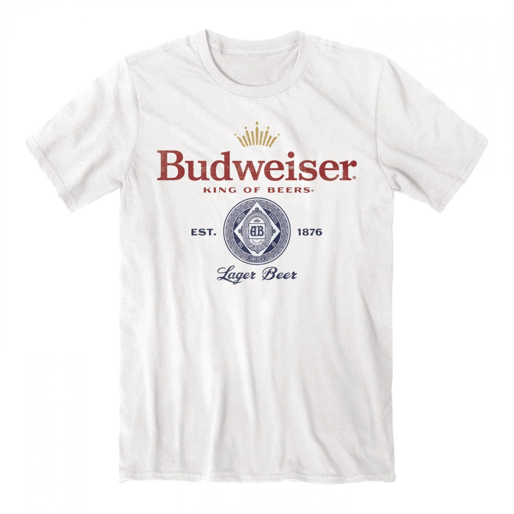 Budweiser 1876 King of Beers Print Shot Sleeve White Cotton T-Shirt Size Large