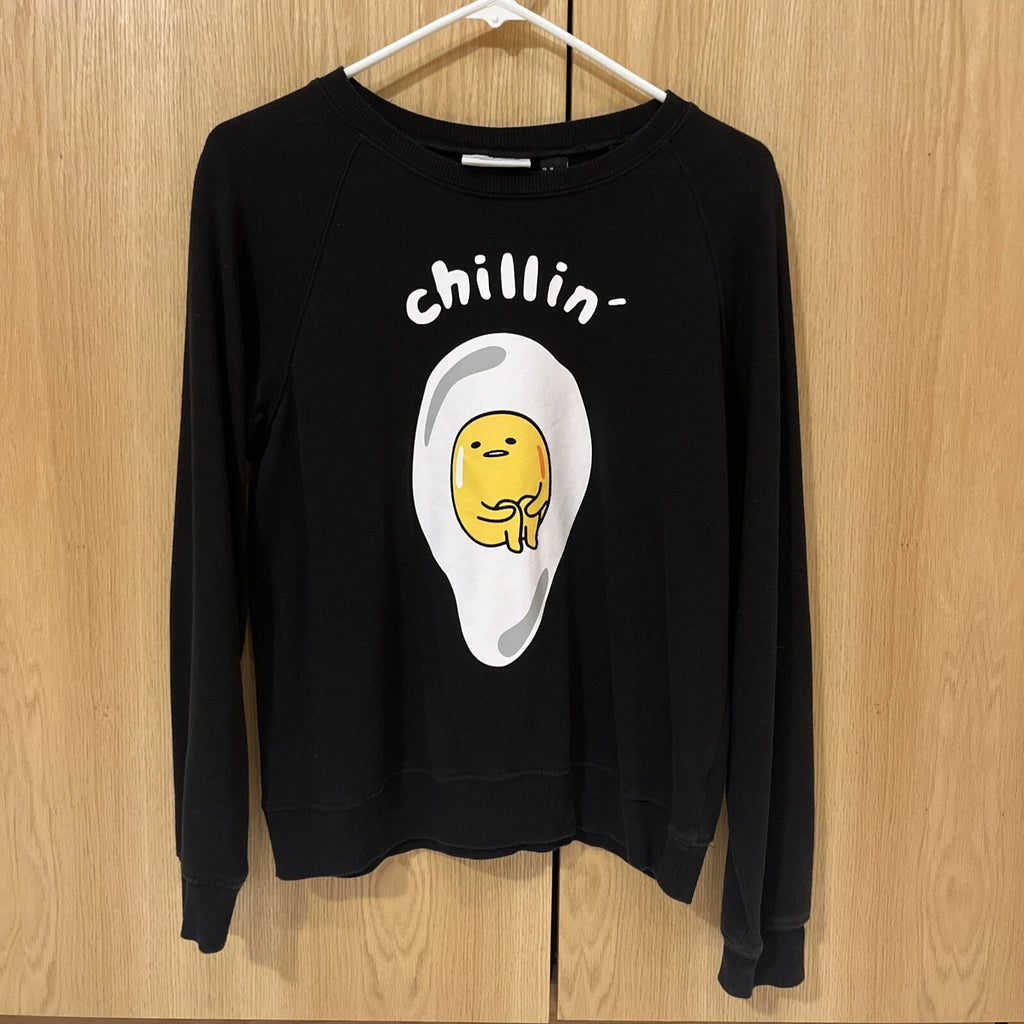 Pre-owned Gudetama Lazy Egg Logo Print Sweater Shirt Black Unisex Size M