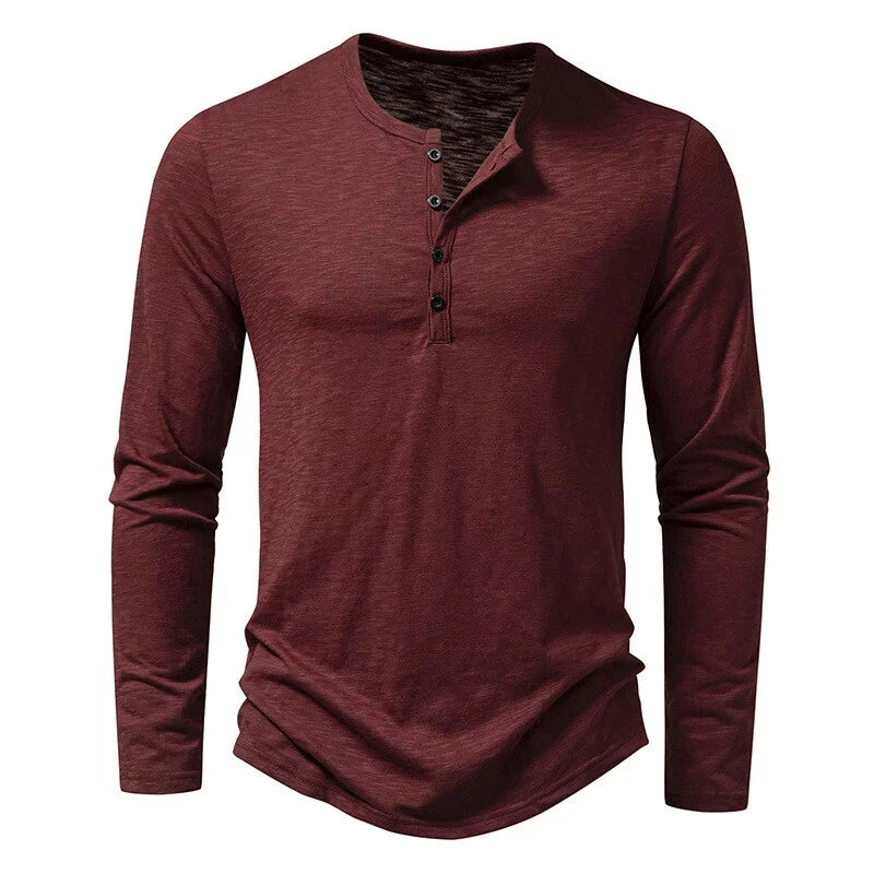 Men's T Shirts Long Sleeve T-shirt Mens Henley Neck Casual Basic Tee Tops NEW
