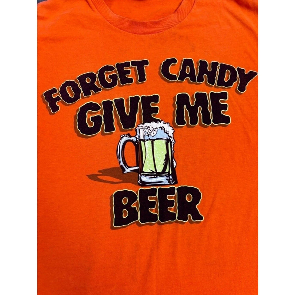 Gildan Men's "Forget Candy, Give Me Beer" Halloween T-Shirt - Orange, Size Mediu