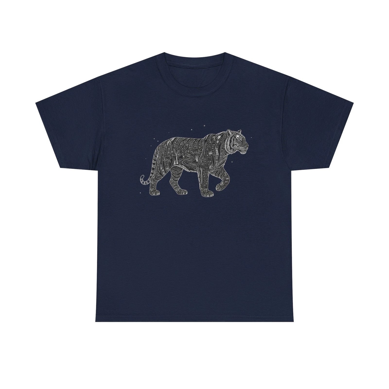 Vintage Tiger Illustration T-Shirt | Line Art Style KP Design