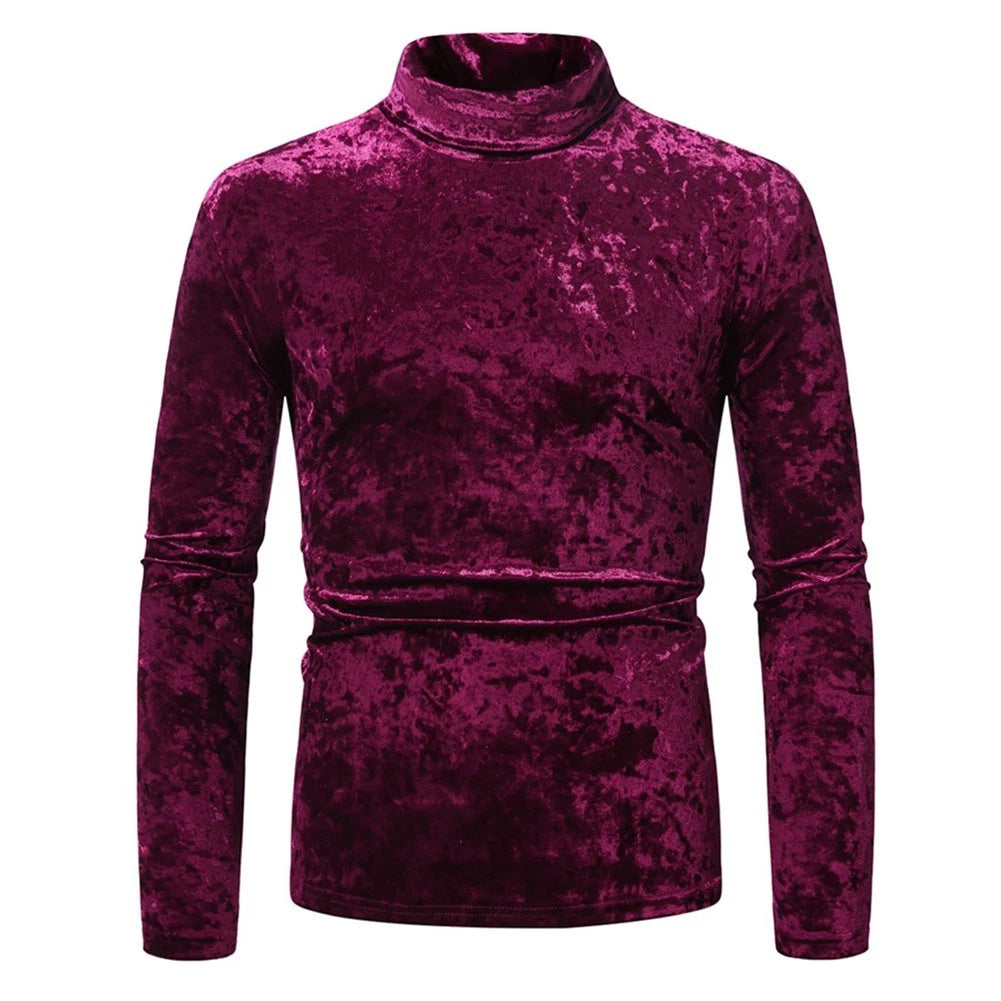 Long Sleeve Velvet Turtleneck Top for Men Perfect Addition to Casual Attire