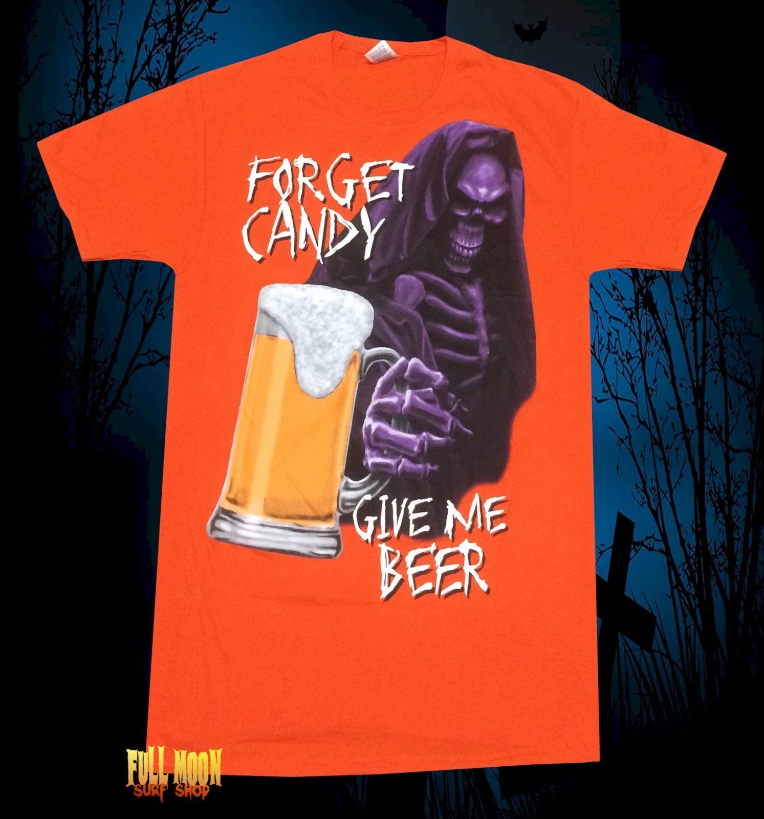 New  Forget Candy Reaper Give me the Beer Halloween  Mens T-Shirt