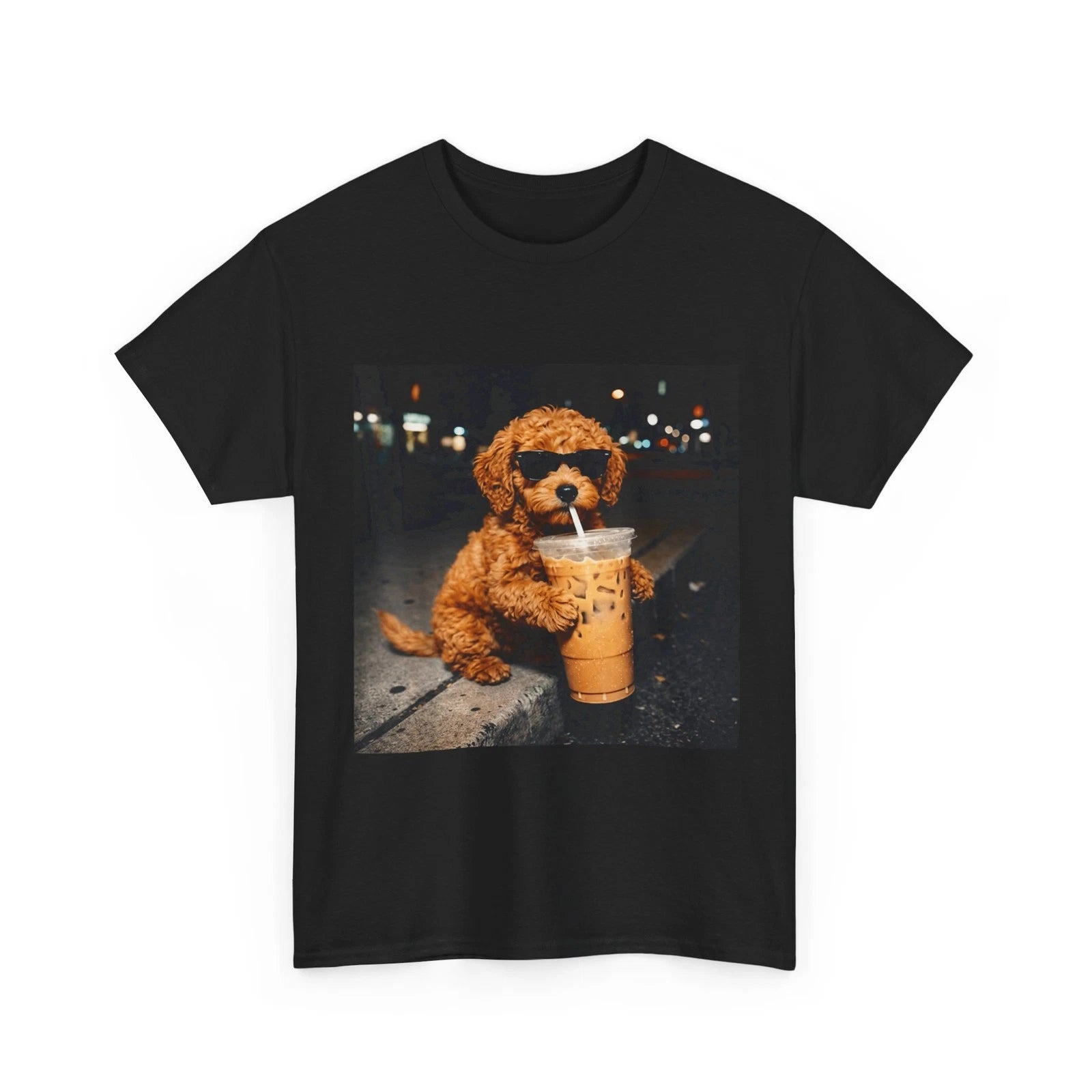 Funny Goldendoodle Drinking Iced Coffee Animal Meme Humor T-Shirt