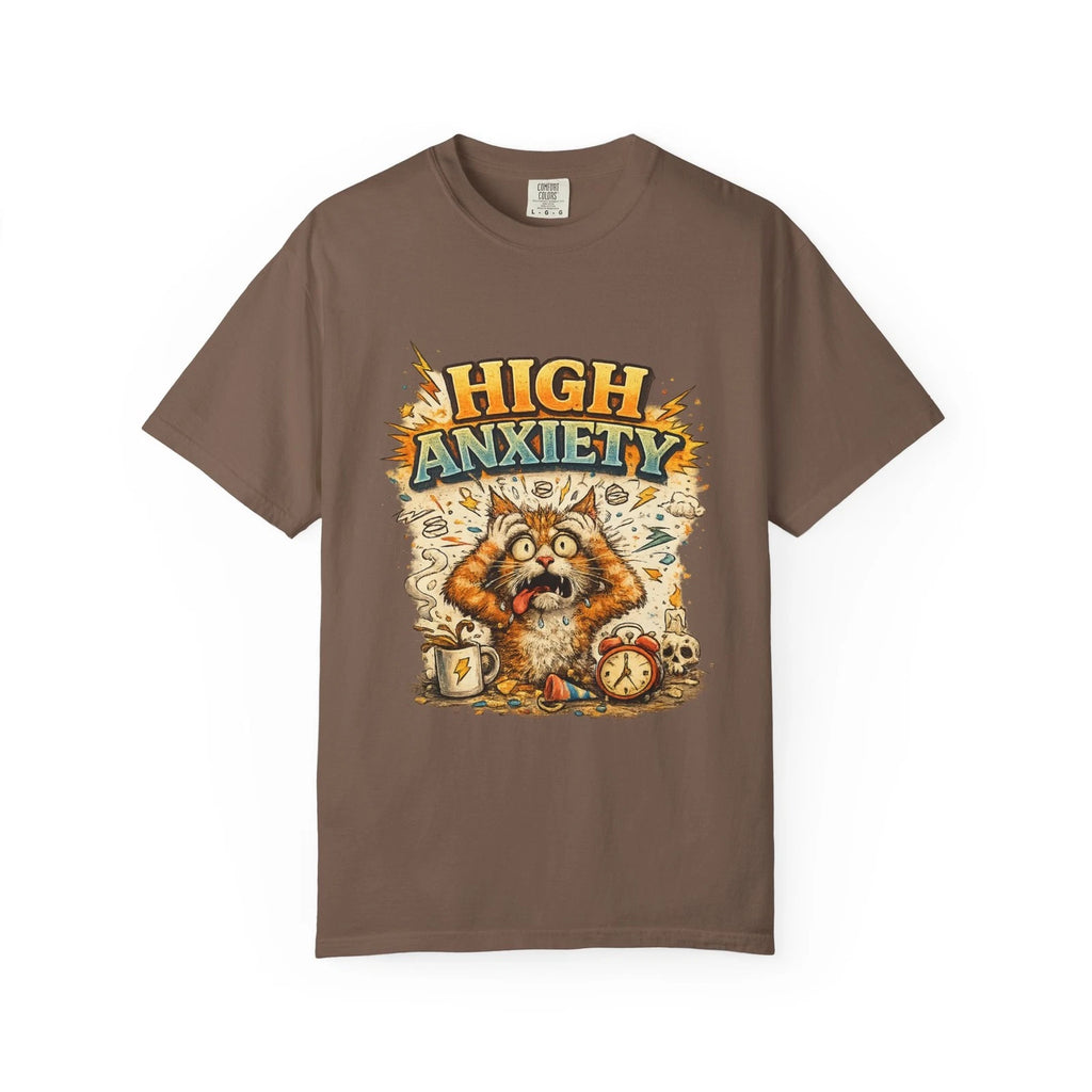 High Anxiety Cat Illustration T-shirt | Nervous Kitty Graphic Tee
