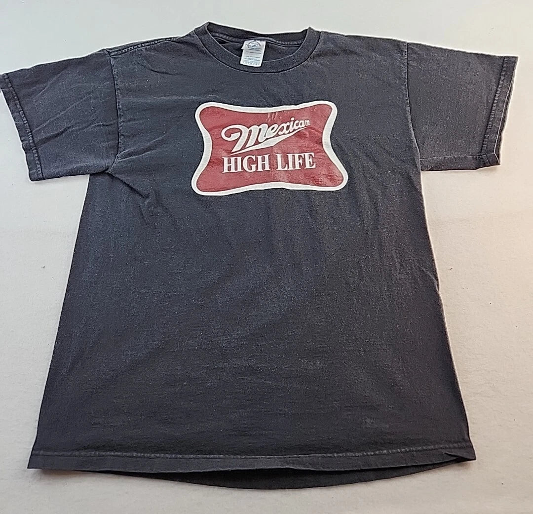 Mexican High Life Beer Spoof Logo Mens Medium Black Cotton T-shirt