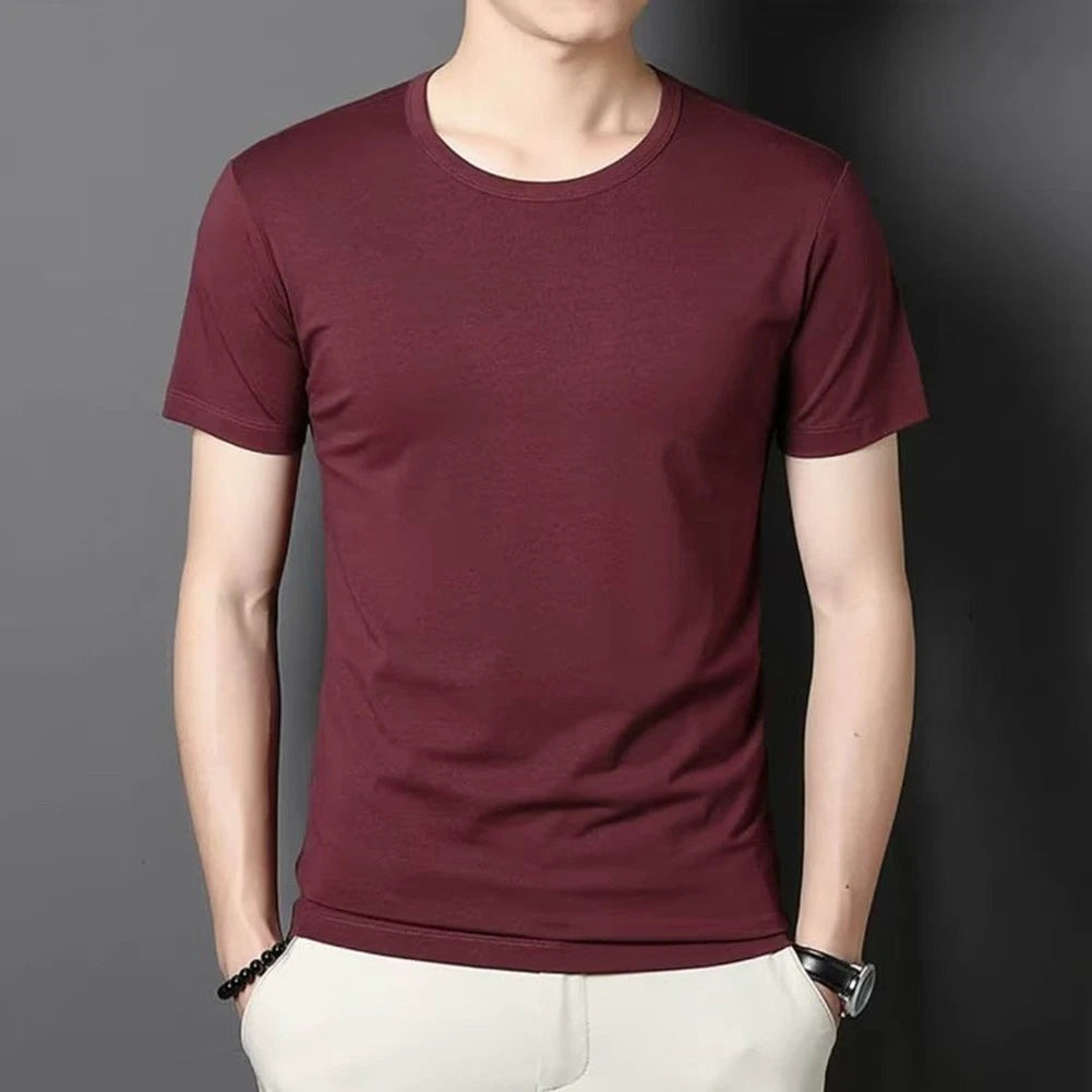 Men Slim Fit Short Sleeve Round Neck T-Shirt Made of 96% Polyester 4% Spandex