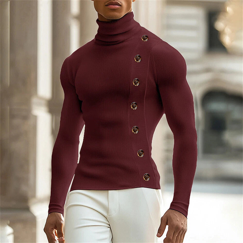 Men's Knitted Long Sleeve T-Shirt Classic Casual Slim Turtleneck Shirts
