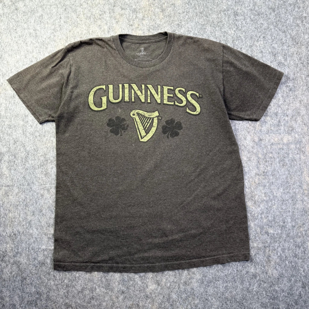 VTG Guinness T-Shirt Mens Sz L Grey Harp Logo Beer Lager Short Sleeve Crewneck