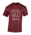 AT MY AGE I NEED GLASSES MENS T SHIRT FUNNY WINE DRINKER GIFT DESIGN TOP