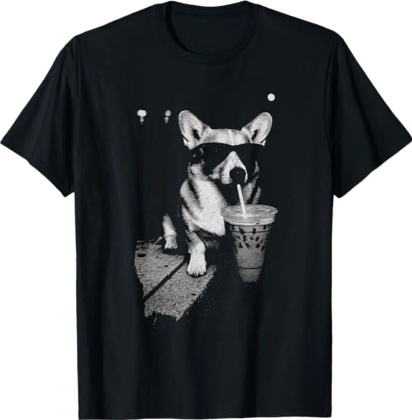 Corgi Drinking Iced Coffee Funny Corgi Dog Coffee Vintage T-Shirt