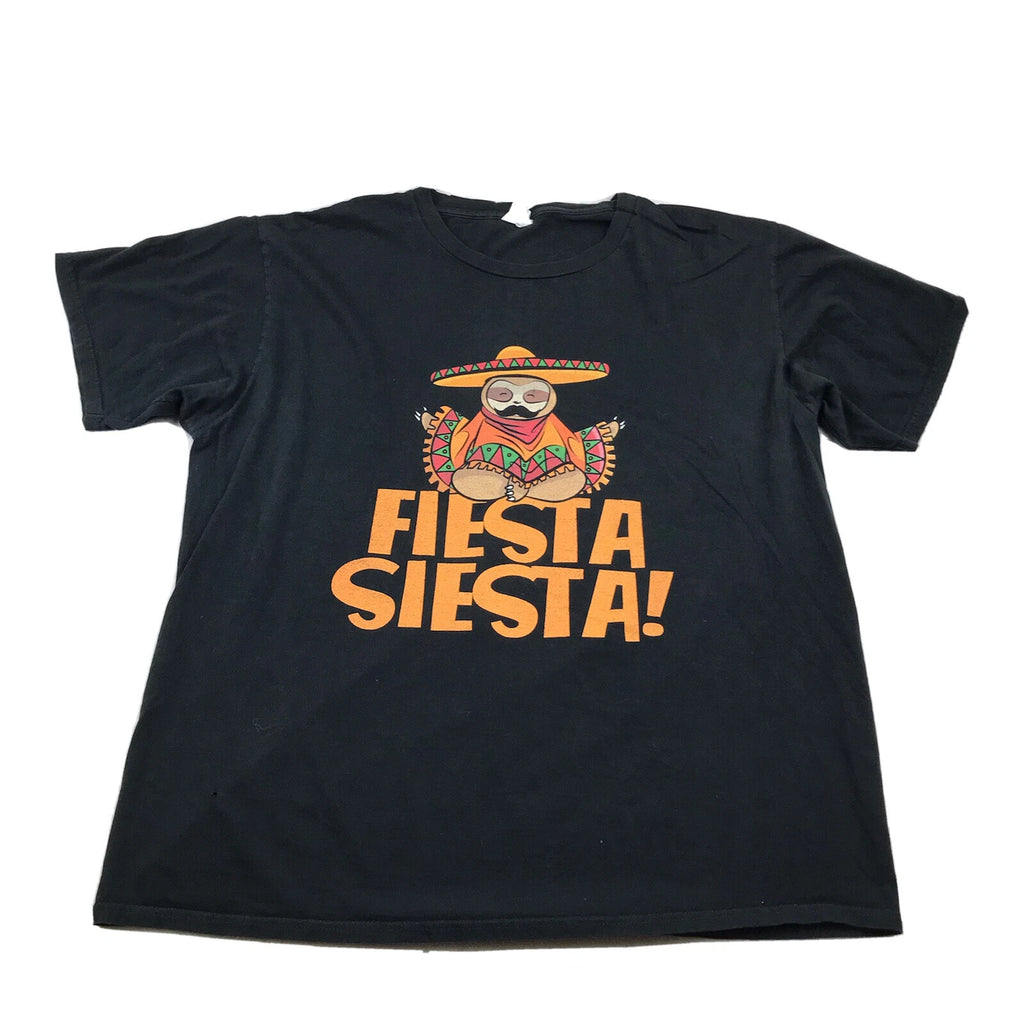 Fiesta Siesta Graphic Tee Shirt Adult XL Black Short Sleeves Sloth T-Shirt *