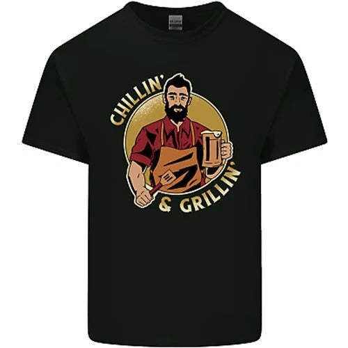 Chillin & Grillin Funny BBQ Beer Camping Mens Cotton T-Shirt Tee Top