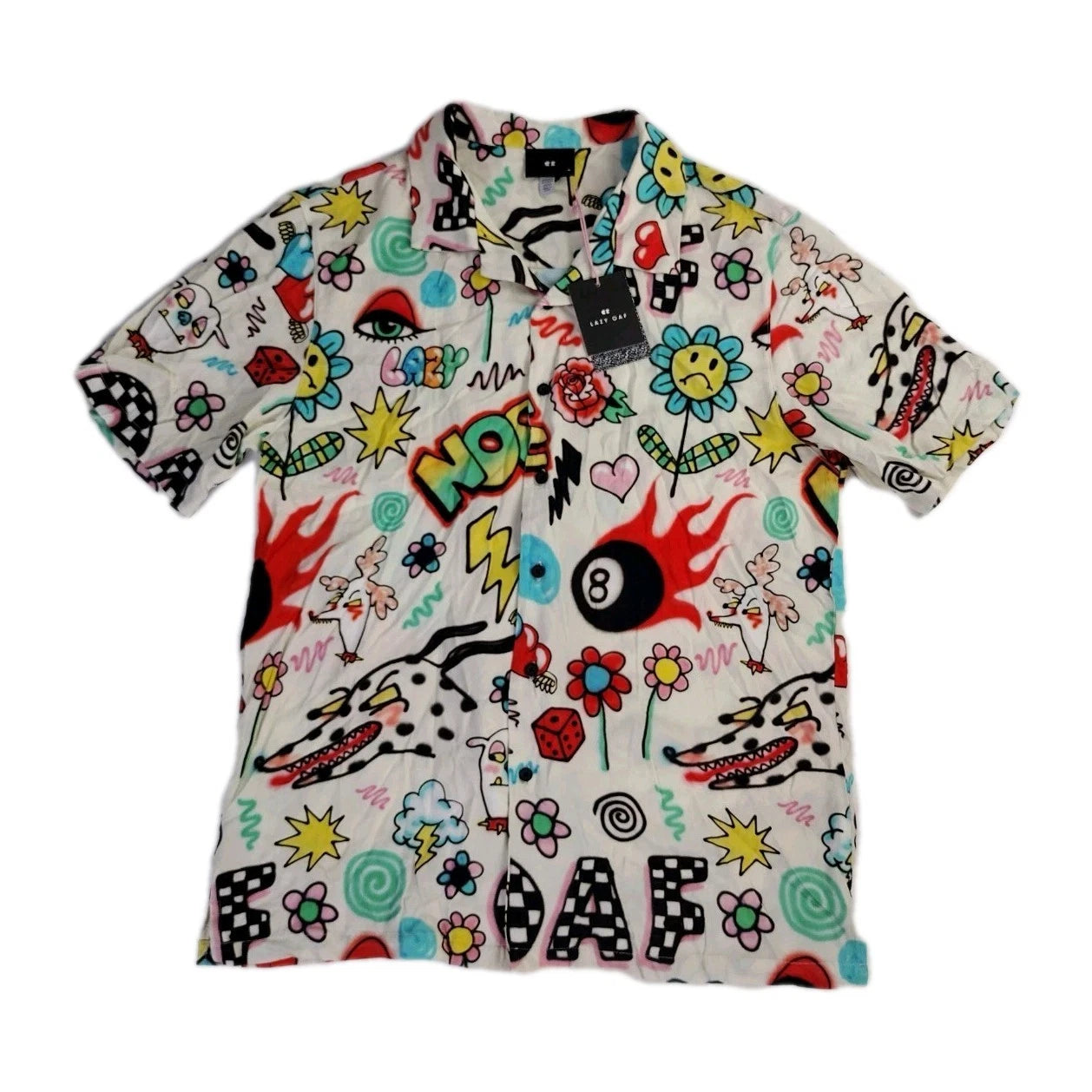 Lazy Oaf "Who Are We" Bowling Camp Hawaiian Shirt Men's Size Medium NWT