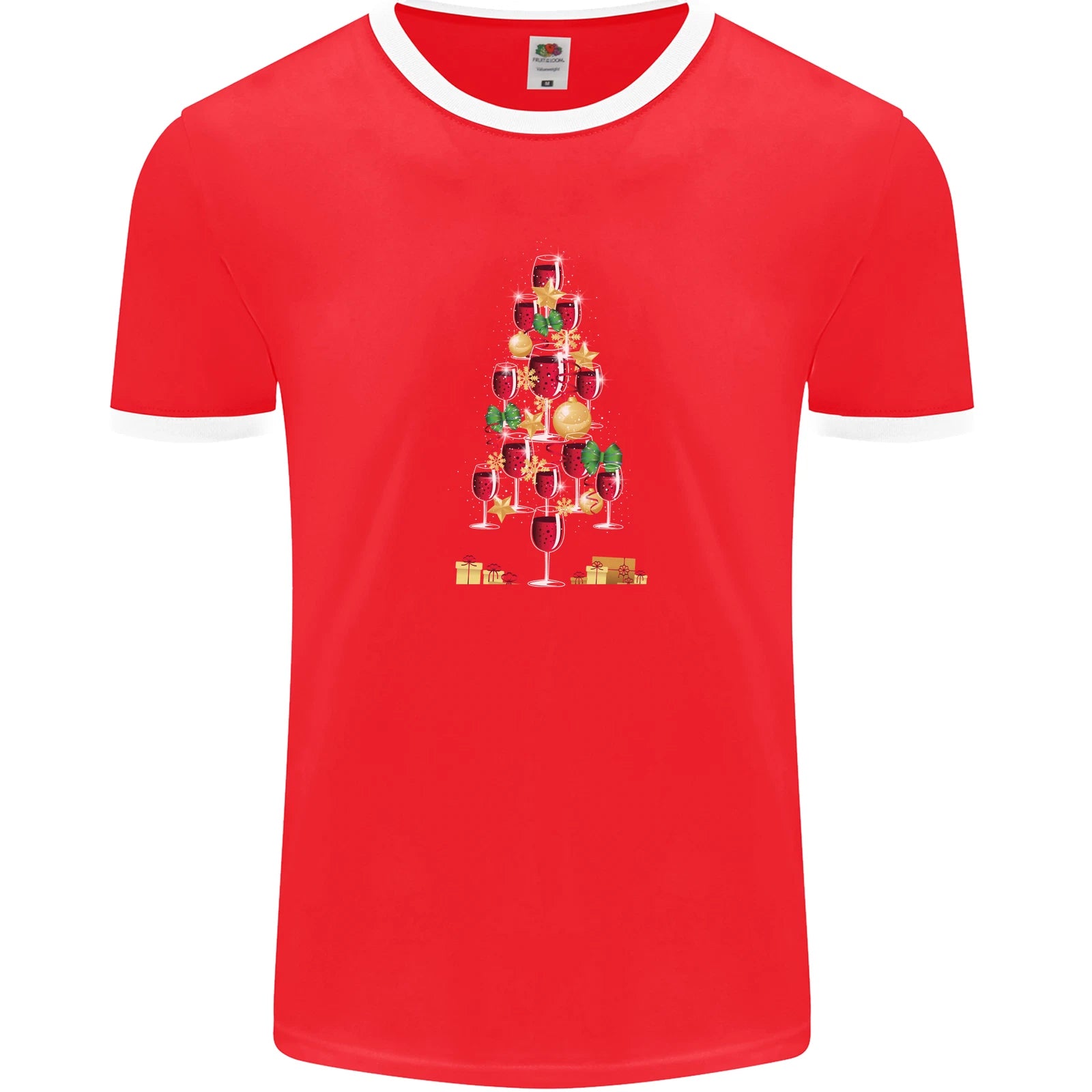 Wine Christmas Tree Xmas Alcohol Funny Mens Ringer T-Shirt FotL