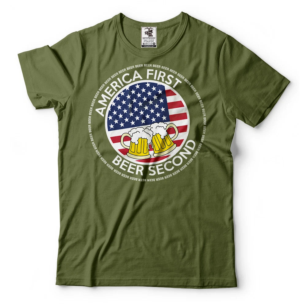 America First Beer Second Funny Political Humor Party Tee Shirt Beer Lover Tee