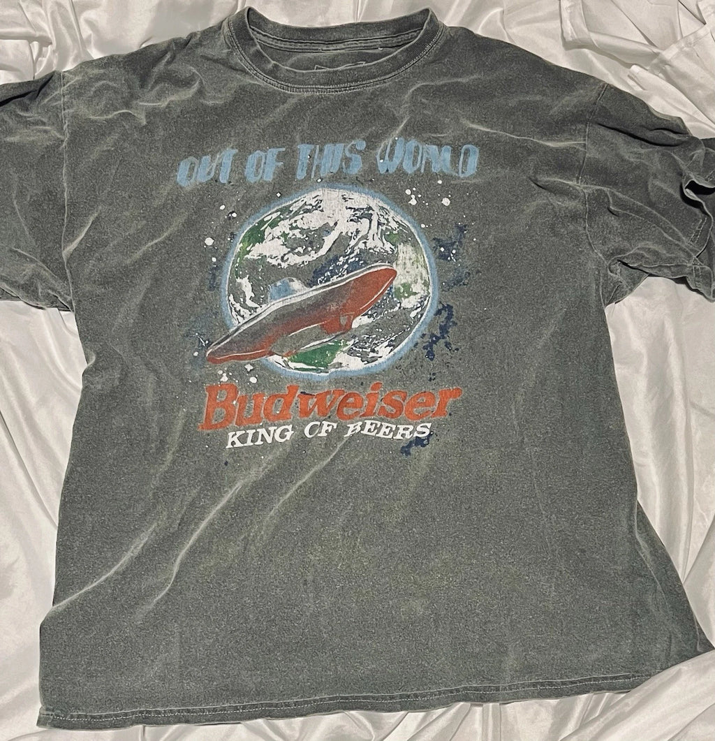 VTG 80s Budweiser Tee Mens Gray Beer Tee Size L