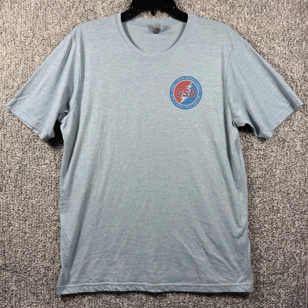 Grand Strand Brewing Co T-Shirt Blue Red Lightning Bolt Graphic Myrtle Beach L