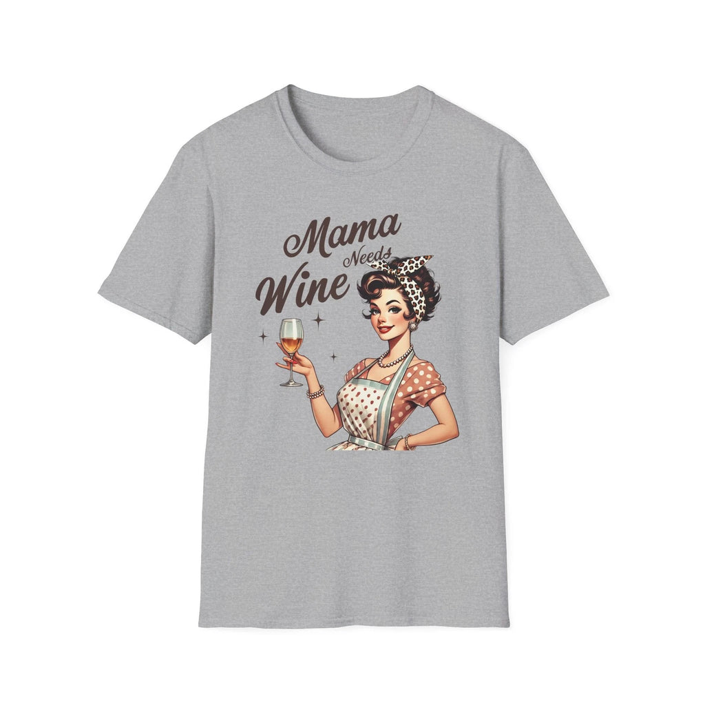 Mama Needs Wine T-Shirt | Retro Housewife Illustration