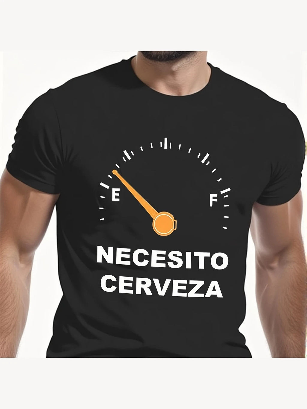Funny Necesito Cerveza Fuel Gauge Graphic T-Shirt Spanish Beer Humor Tee