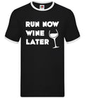 Run Now Wine Later - Mens Ringer - Red White Pinot Drink Drinking 5K 10K