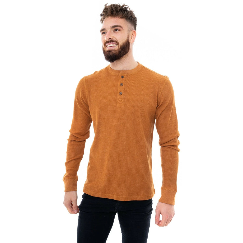 River Road Mens Henley Jumper Top T-Shirt Thermal Plain Grandad Neck Waffle Knit