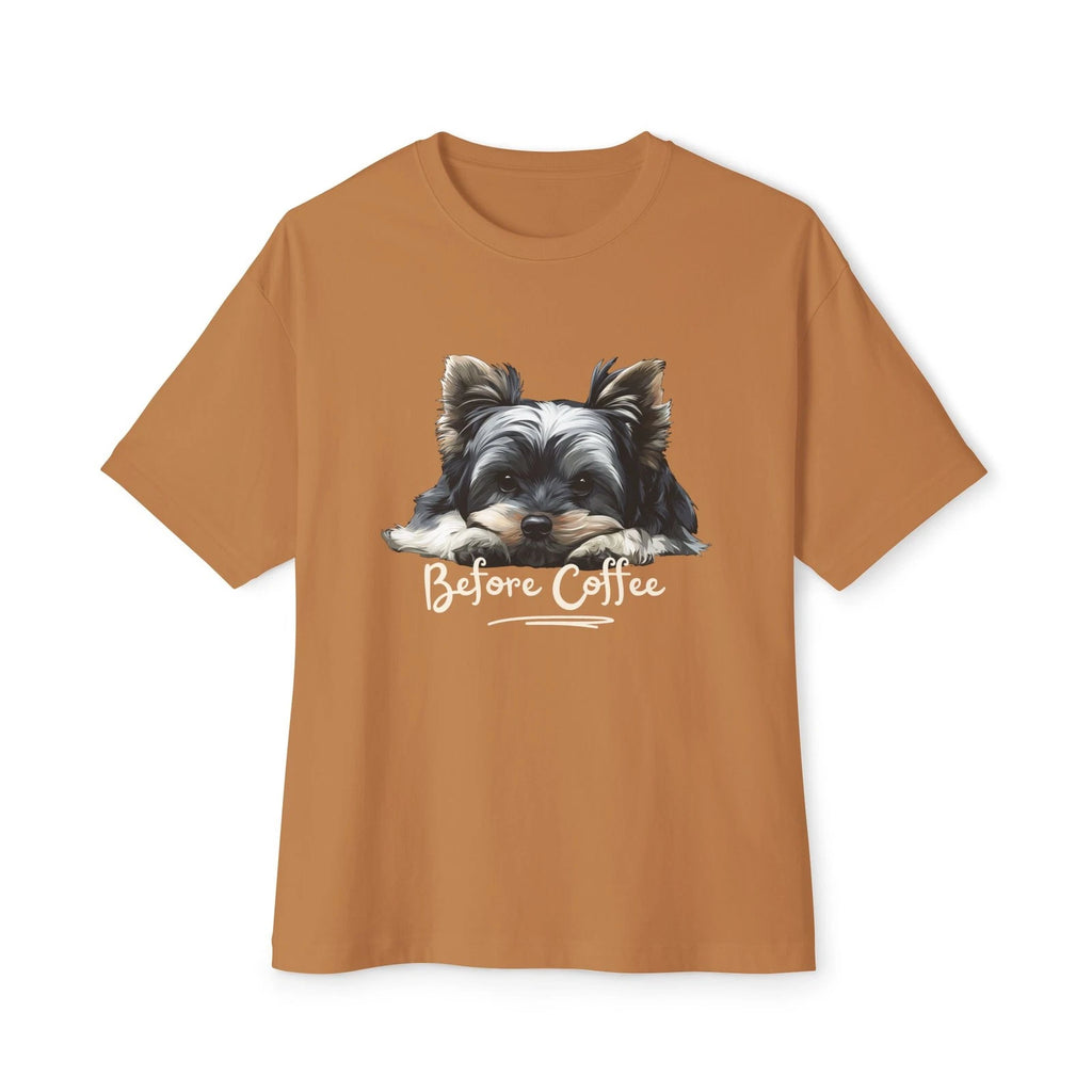 Before Coffee Yorkie – Cozy Café Dog Illustration - Coffee Tee-shirts