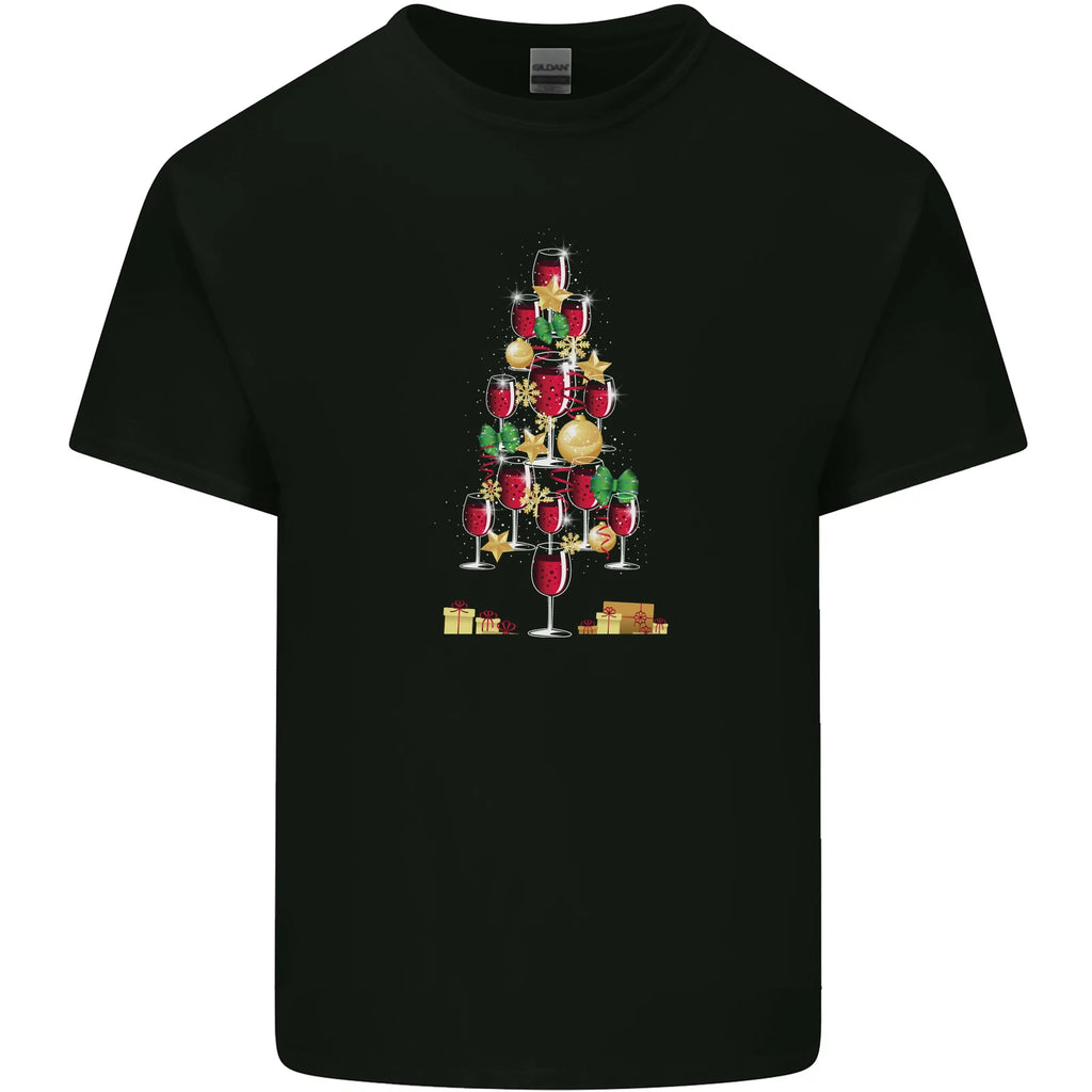 Wine Christmas Tree Xmas Alcohol Funny Mens Light Cotton T-Shirt