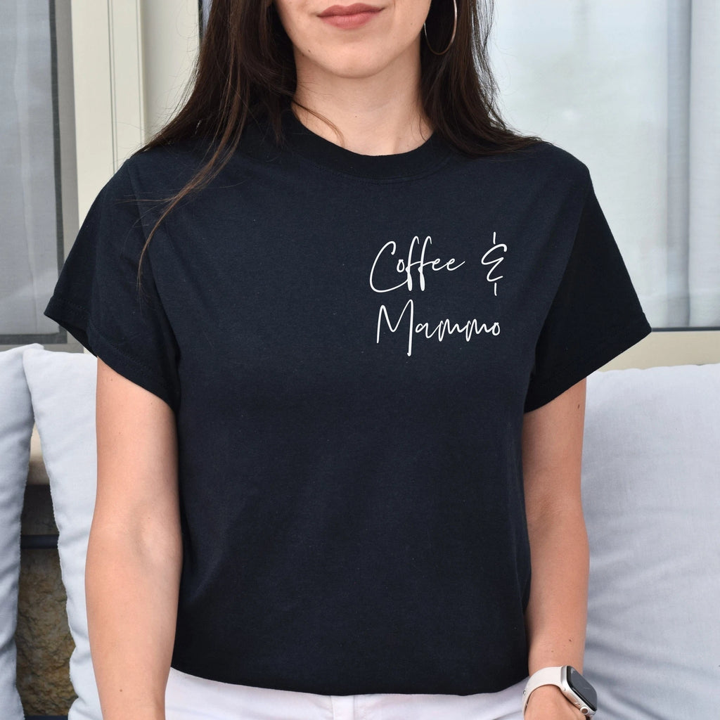 Coffee and mammo pocket Unisex T-shirt Mammo tech tee Black Navy Dark Heather
