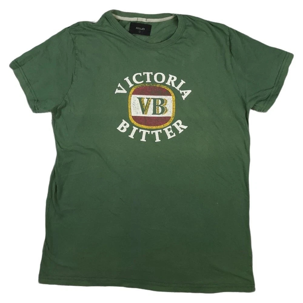 Rollas Shirt Mens LARGE Green Victoria Bitter VB Short Sleeve Cotton Size L