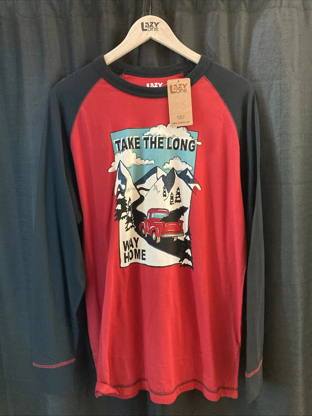 Lazy One L Red Truck With Christmas Tree Long Sleeve T-Shirt