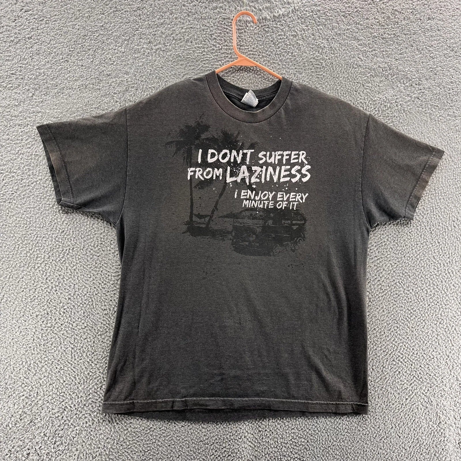 VINTAGE Funny T Shirt Men Extra Large Gray Graphic Casual Suffer from Laziness
