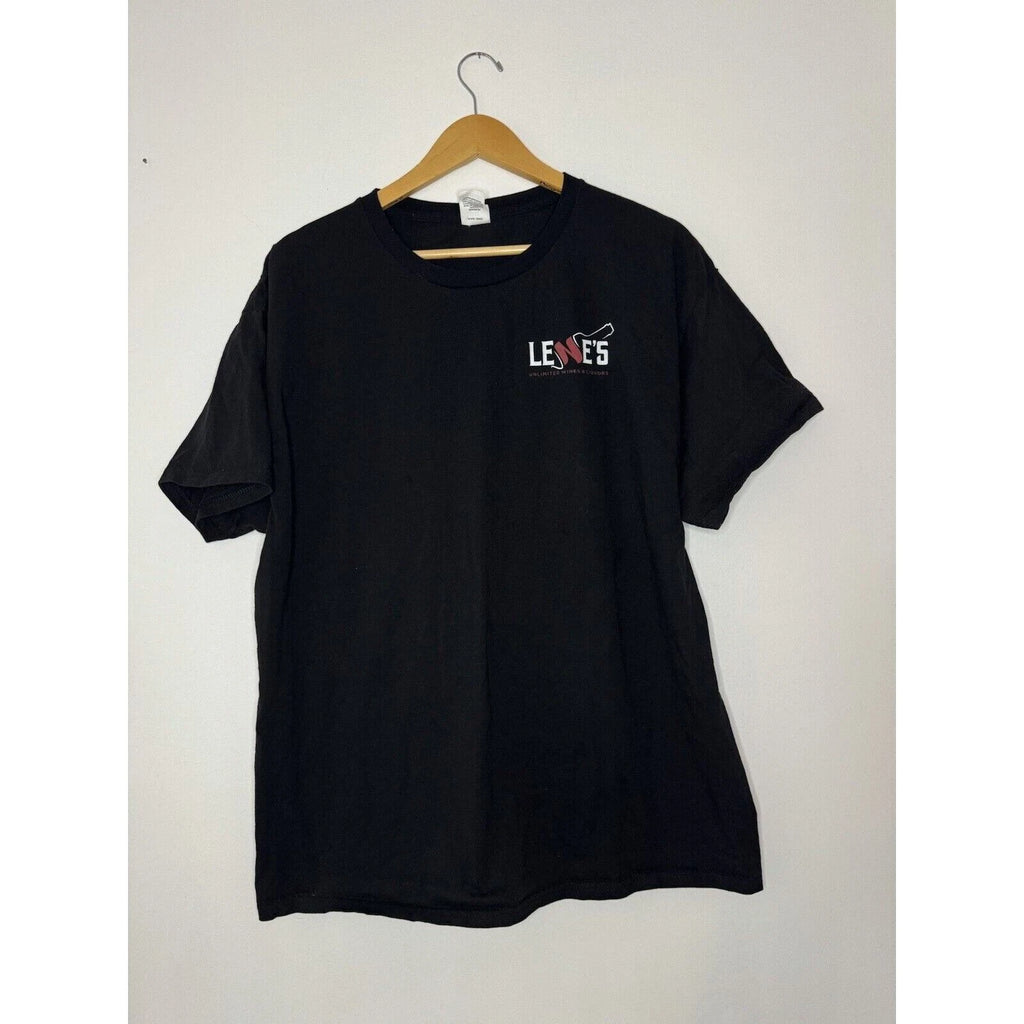 Hanes Authentic Black T-shirt “Lenes Unlimited wine and liquor” made in Dom. Rep