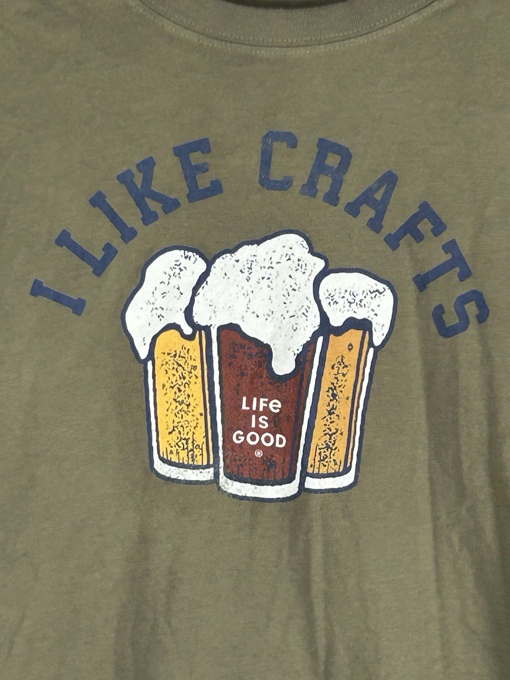 Life Is Good Crusher Tee Moss Green “I Like Crafts”Mens Size Medium Graphic Tee