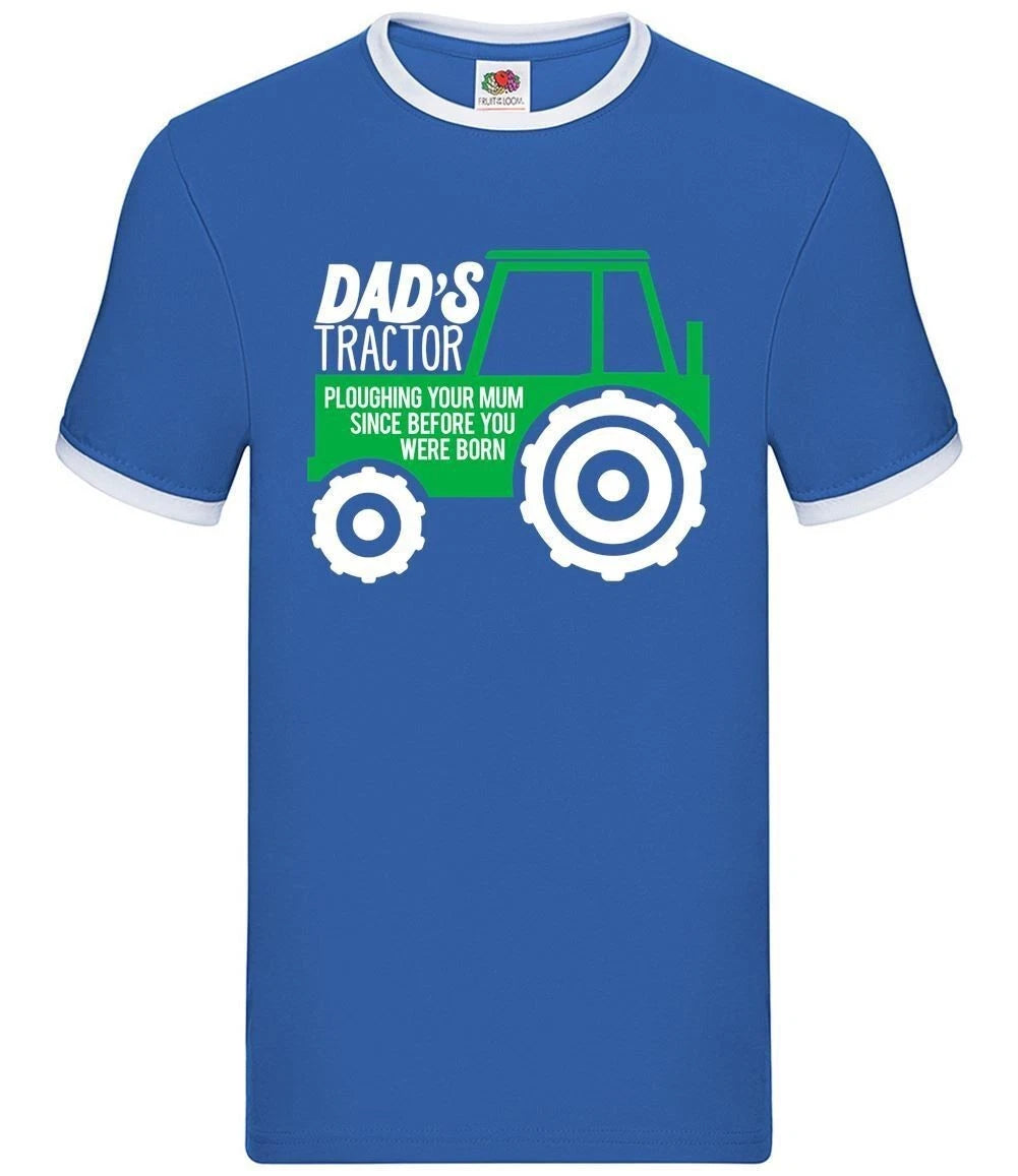 Dad's Tractor - Mens Ringer - Funny Rude Joke Fathers Day