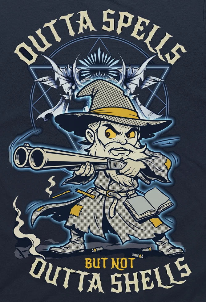 Outta Spells Not Shells Final Fantasy Shotgun Dungeons Dragons rpg T-Shirt Tee