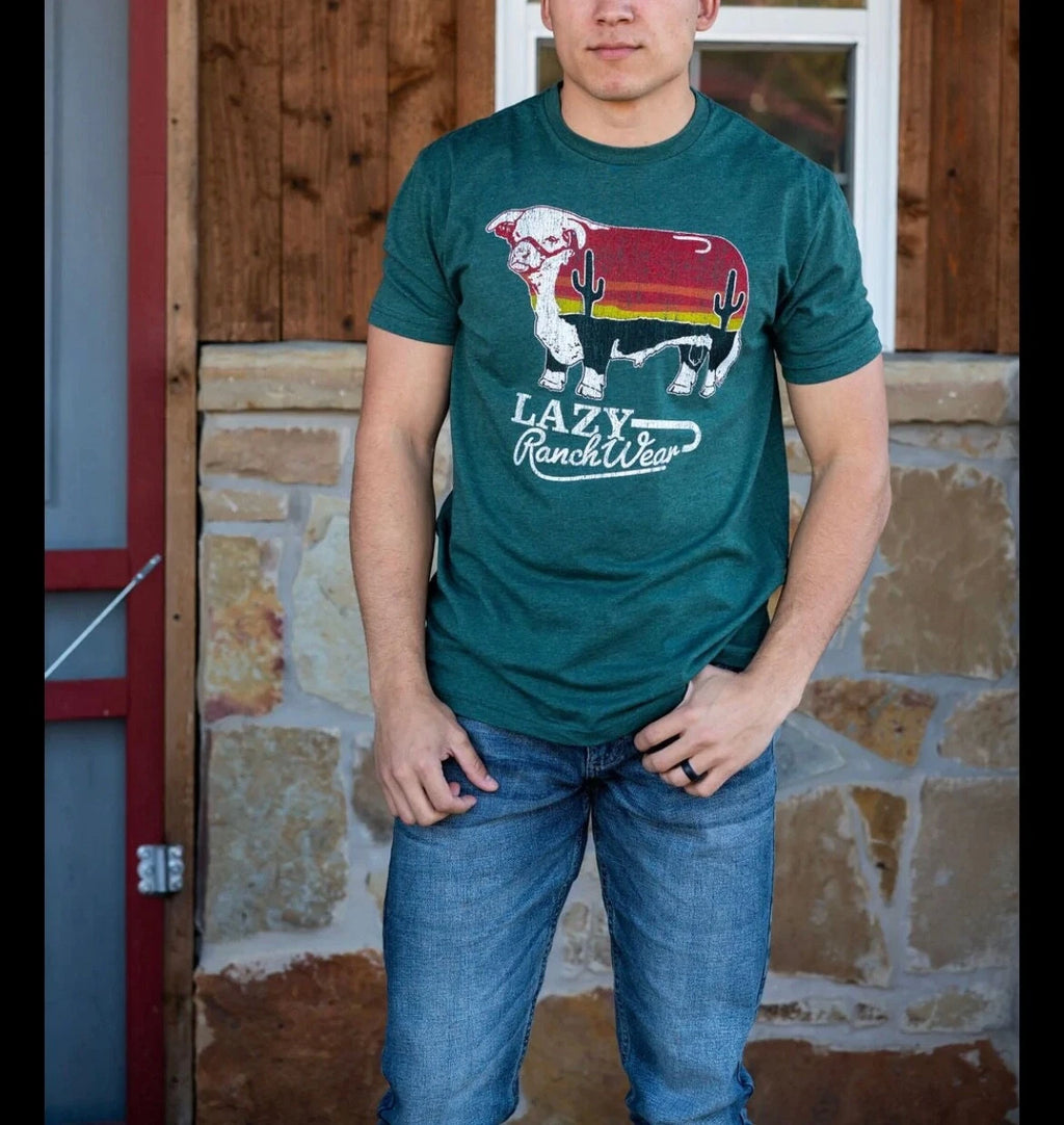Lazy J Ranch Wear Sunrise Olive Short Sleeve T-Shirt - OLVSUNRISE-575