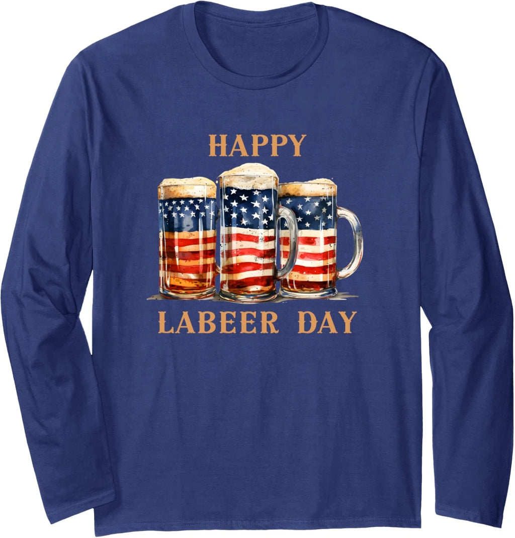 American Flag Beer Happy Labeer Day Funny Long Sleeve T-Shirt
